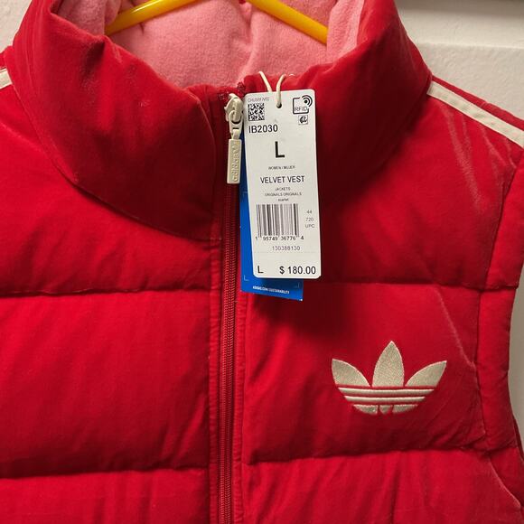 Adidas Original 70s Oversized Velvet Vest Jacket Puffer Retro Red Pink IB2030 - Picture 2 of 5